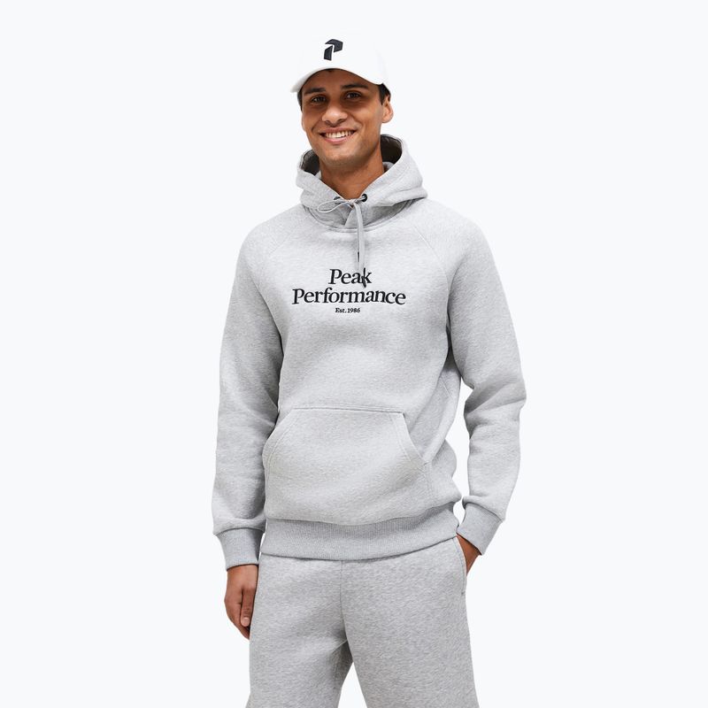 Sweatshrit Hoodie Herren Peak Performance Original Hood med grey melange