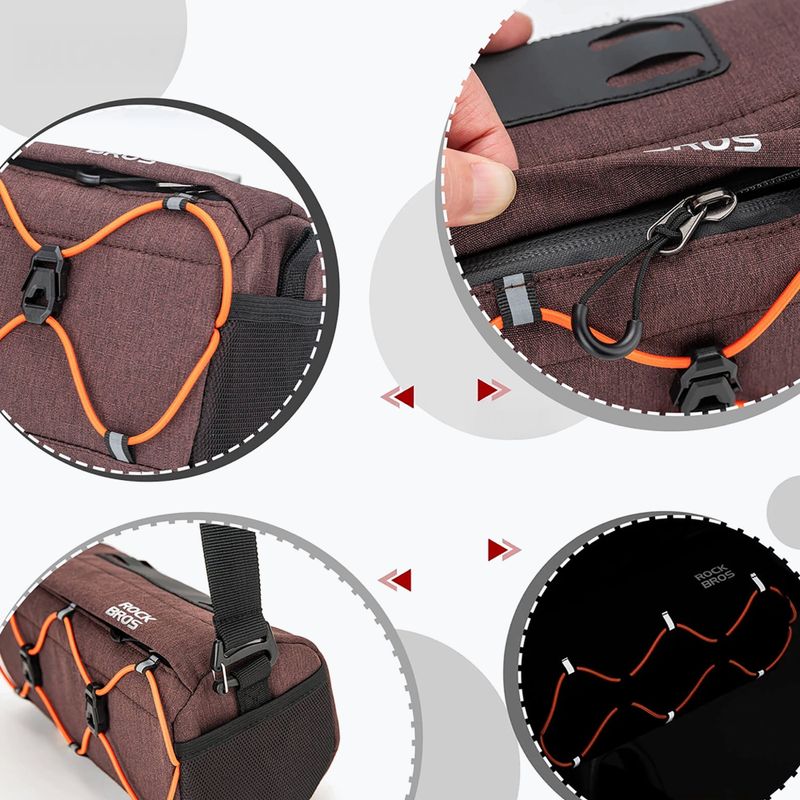 Lenker-Fahrradtasche Rockbros 30110054 Bike Front Bag 2,2 l brown 3