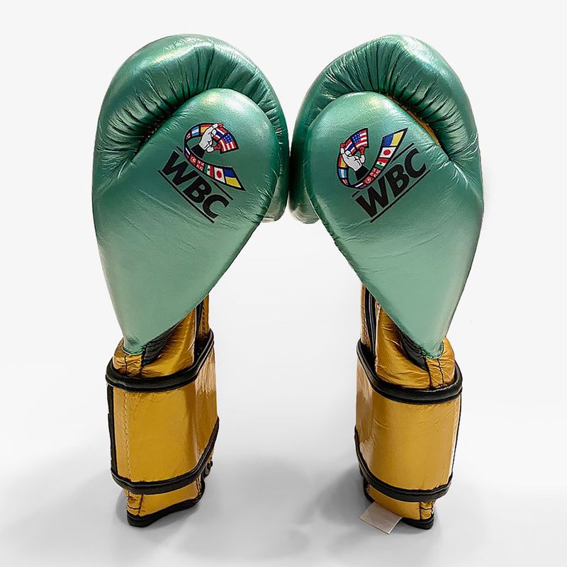 Boxhandschuhe Cleto Reyes Velcro SPaarring metalic green/gold wbc 2