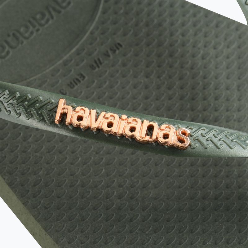 Damen Havaianas Square Logo Metallic grün oliv Flip Flops 12