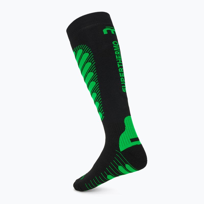 Skisocken Mico Heavy Weight Superthermo Primaloft Merino Ski black fluorescent green 2