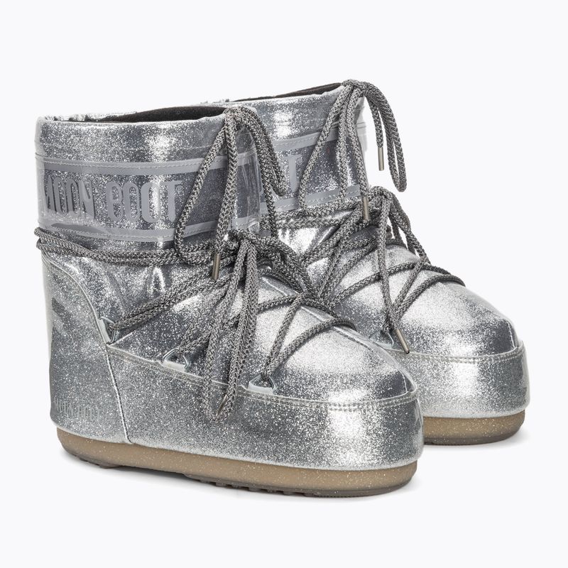 Damen Moon Boot Icon Low Glitter silberne Schneestiefel 4