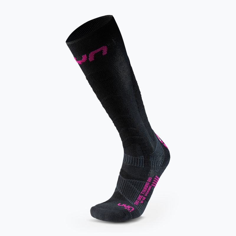 Damenskisocken UYN Ski Touring One Bio schwarz/rosa Schafgarbe
