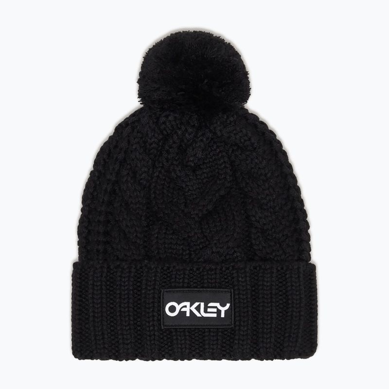 Oakley Harper Pom Beanie schwarz/weißes Logo Wintermütze