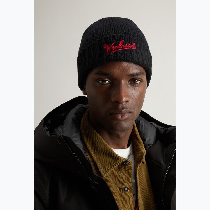 Wintermütze Herren Woolrich Merino Wool Logo Beanie black 6