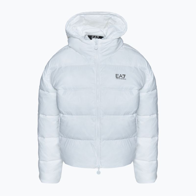 Damen EA7 Emporio Armani Zug Shiny ECO Extra gepolsterte Bomberjacke weiß