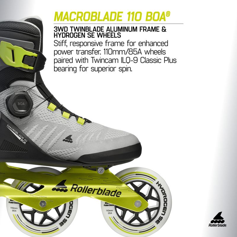 Inlineskates Herren Rollerblade Macroblade 110 Boa black/grey/lime 9