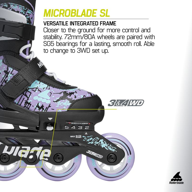 Inlineskates Kinder Rollerblade Microblade SL Jr black/lavender/light blue 10