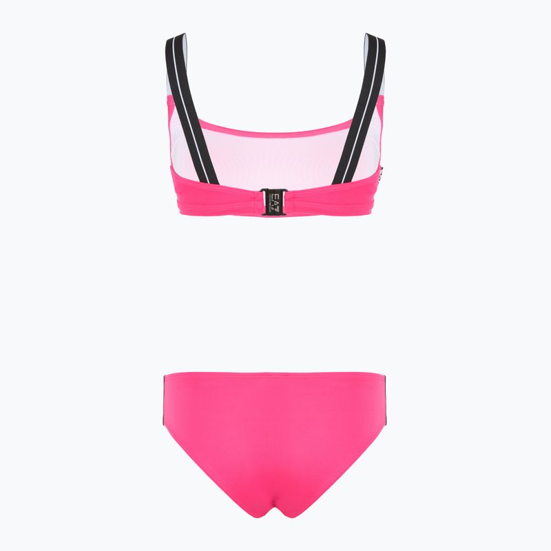 Zweiteiliger Damen-Badeanzug EA7 Emporio Armani Logo Tape Bikini Top neon pink 2
