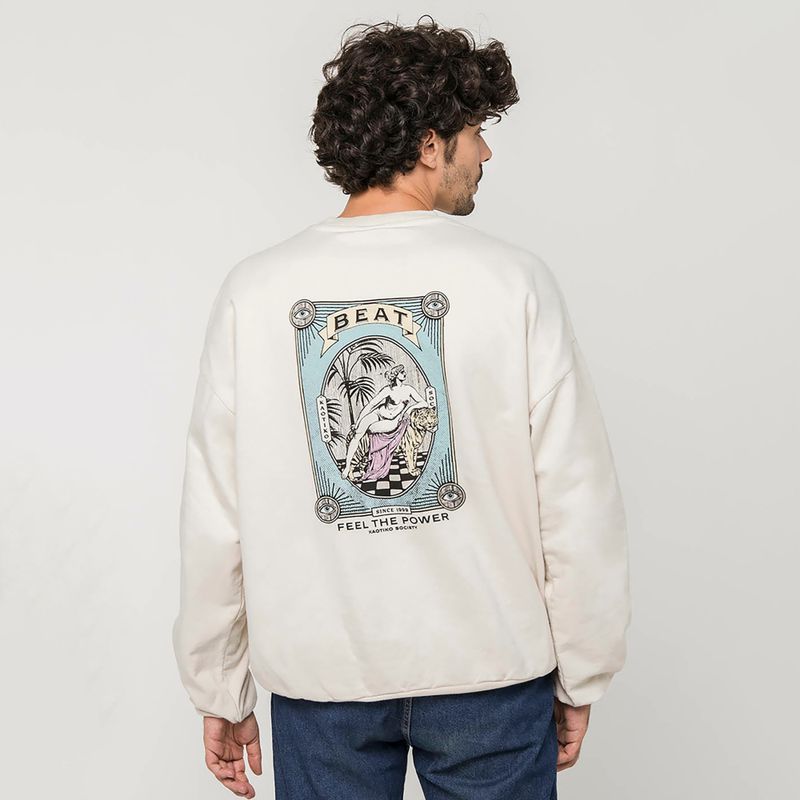 Herren Kaotiko Washed Feel the Power Sweatshirt elfenbein 3