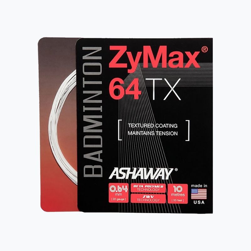 Badmintonsaite ASHAWAY ZyMax 64 TX - Satz weiß