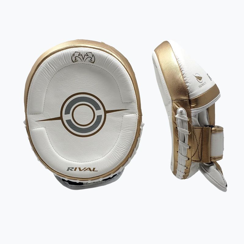 Rival Professional Punch Handschuhe weiß/gold Trainer Pfoten 2