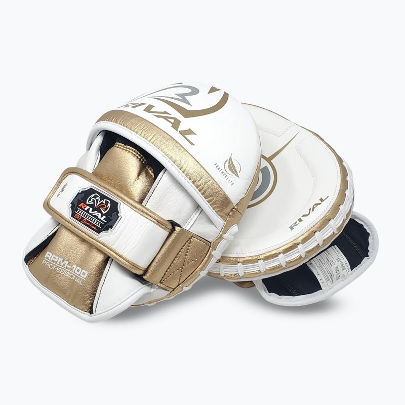 Rival Professional Punch Handschuhe weiß/gold Trainer Pfoten 3