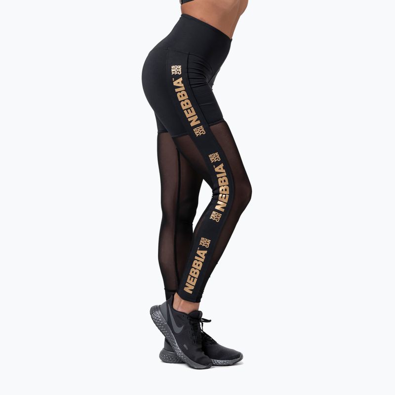 Training-Leggings Damen NEBBIA Gold Mesh schwarz 82911