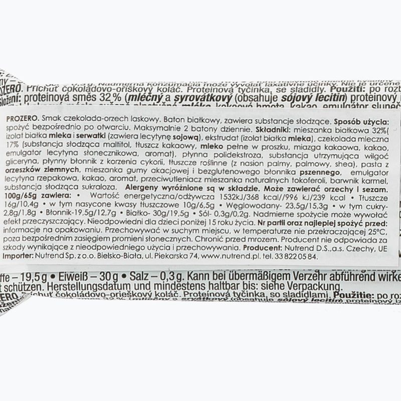 Nutrend Pro Zero Eiweißriegel 65g Schokolade-Nuss VM-060-65-ČOO 2