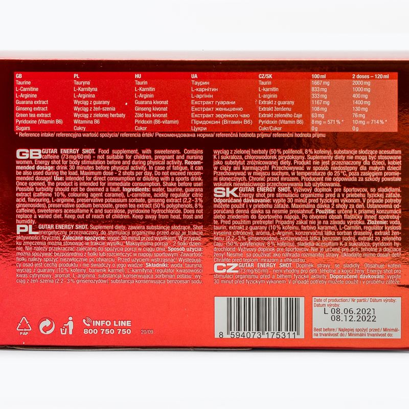 Nutrend Gutar Energy Pre-Workout Shots 20X60ml VT-053-1200-XX 2