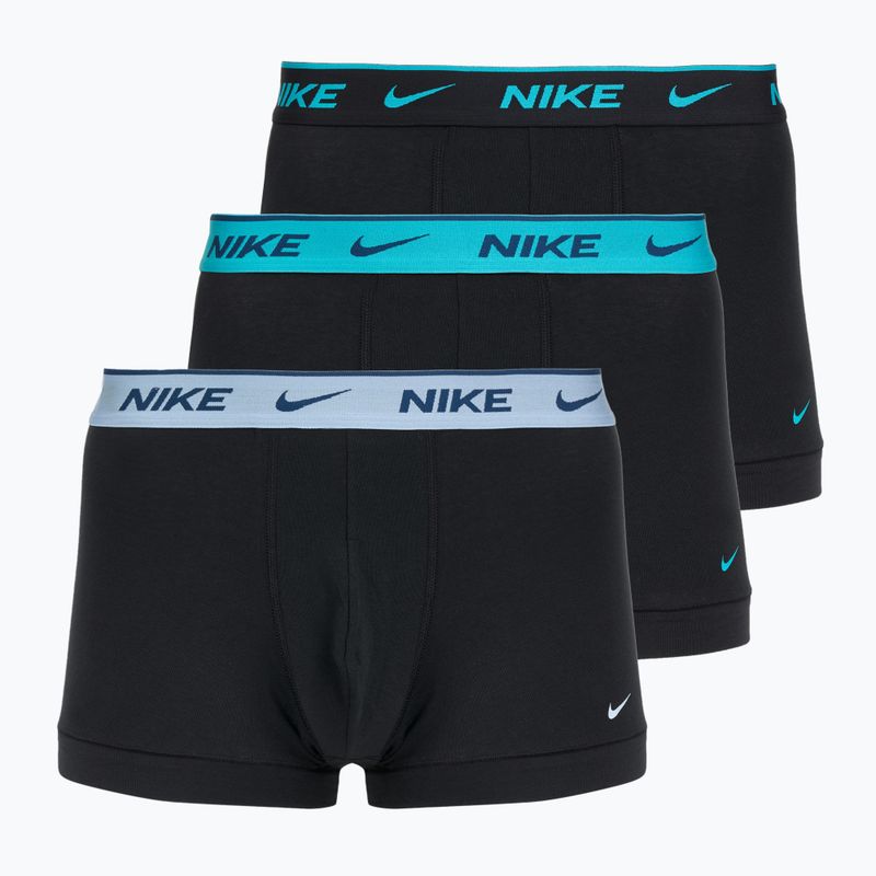 Herren Boxershorts Nike Everyday Cotton Stretch Trunk 3 Paar schwarz hellblau/staubiger Kaktus/schwarzer Bund