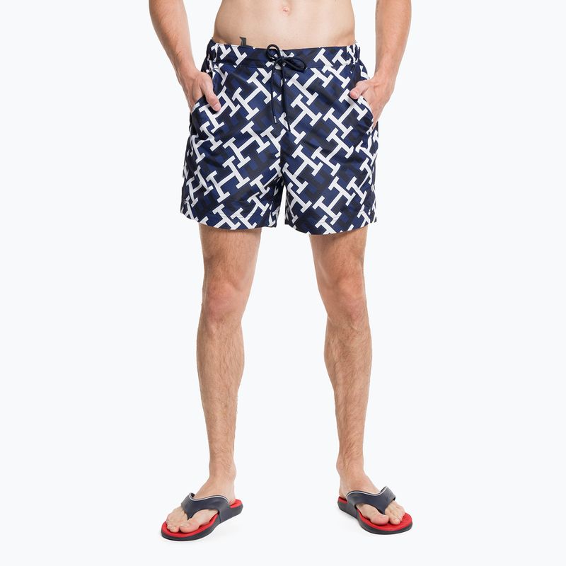 Herren Tommy Hilfiger Sf Medium Drawstring Print Schwimmen Shorts blau 4