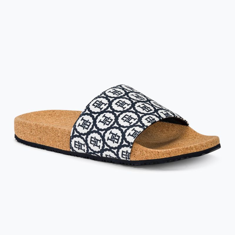 Tommy Hilfiger Frauen Emblem Cork Slide Raum blau Flip-Flops