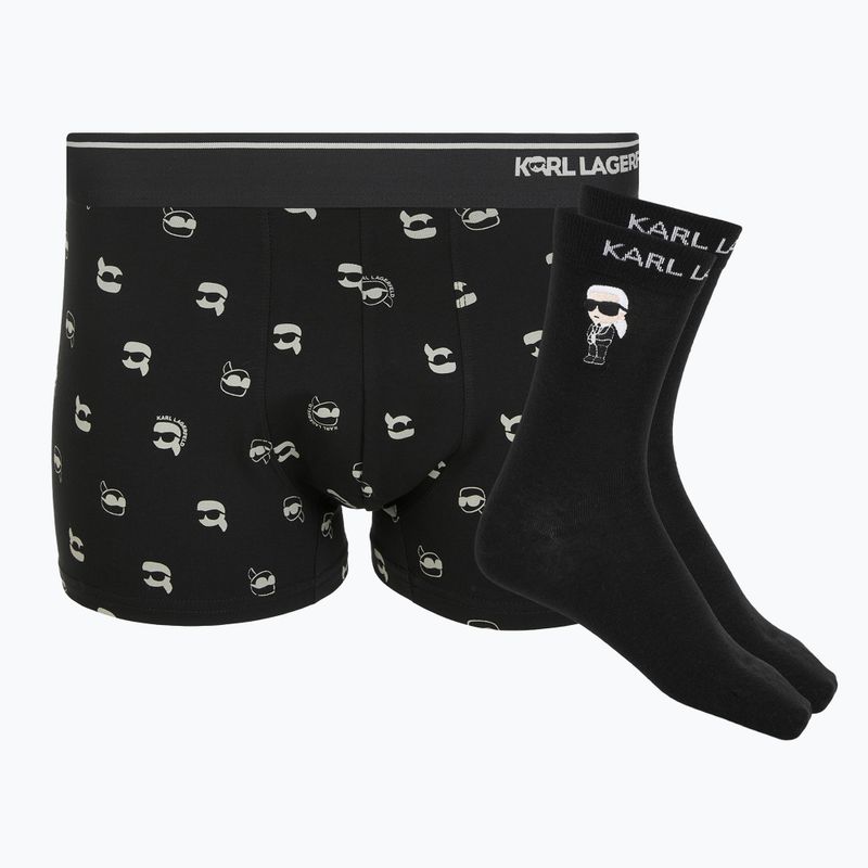 Herren-Boxershorts- und Socken-Set KARL LAGERFELD Ikon Trunk aop karl dot black