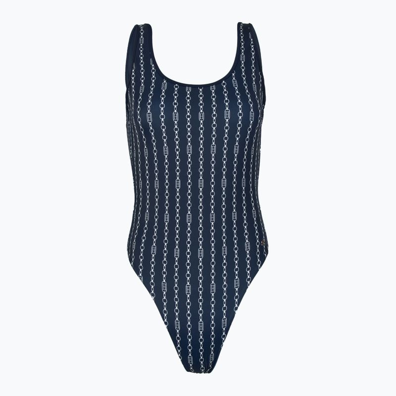 Tommy Hilfiger Frauen ein Stück Badeanzug One Piece Print (Ext) Flagge Kette dunkle Nacht navy
