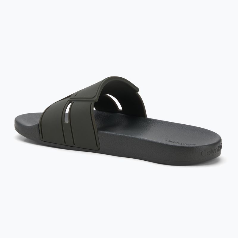 Calvin Klein Herren Flip-Flops HM0HM01752 Pool Slide Double T dunkel oliv 3