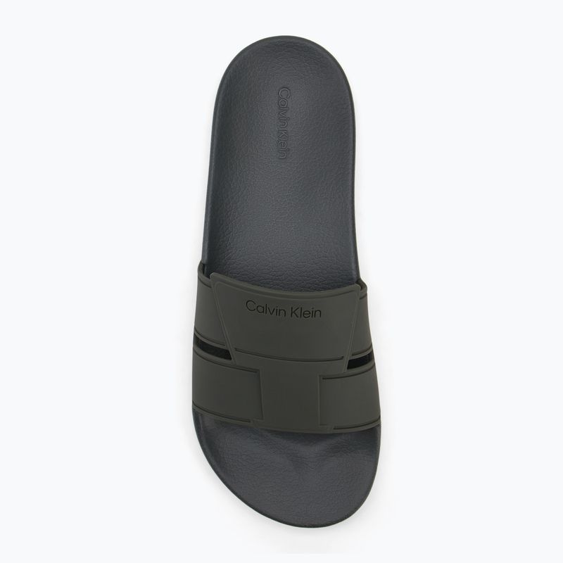 Calvin Klein Herren Flip-Flops HM0HM01752 Pool Slide Double T dunkel oliv 5