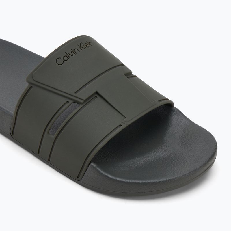 Calvin Klein Herren Flip-Flops HM0HM01752 Pool Slide Double T dunkel oliv 7