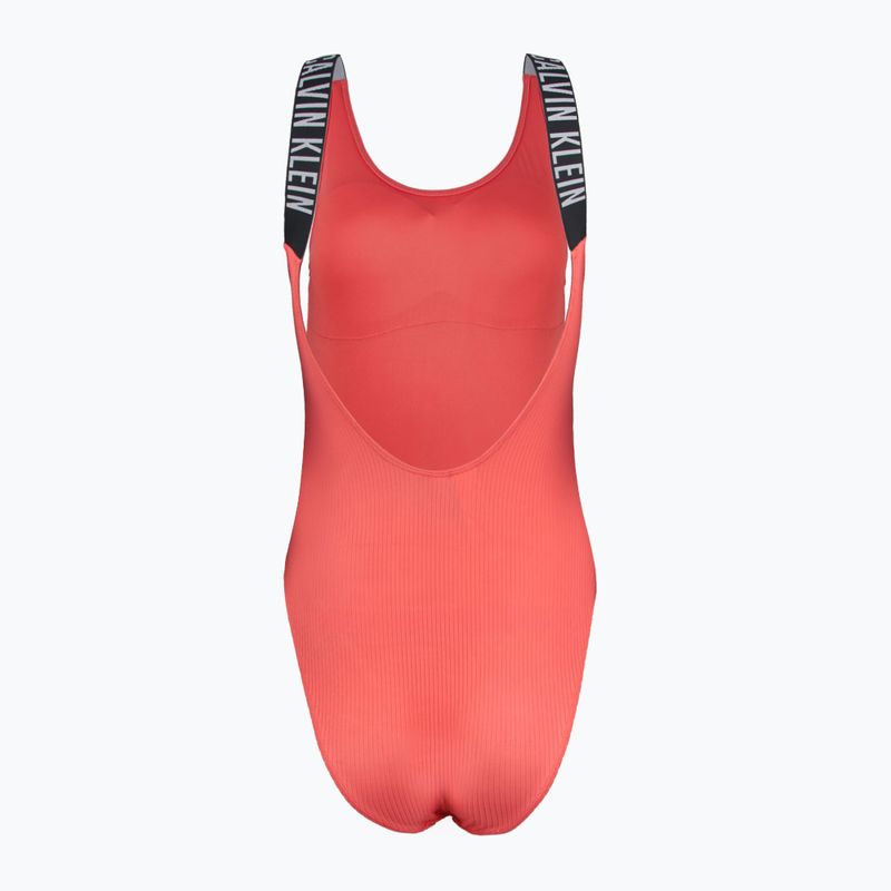Badeanzug Damen Calvin Klein KW0KW02754 Intense Power Rib Scoop Back One Piece-RP dazzling coral 2