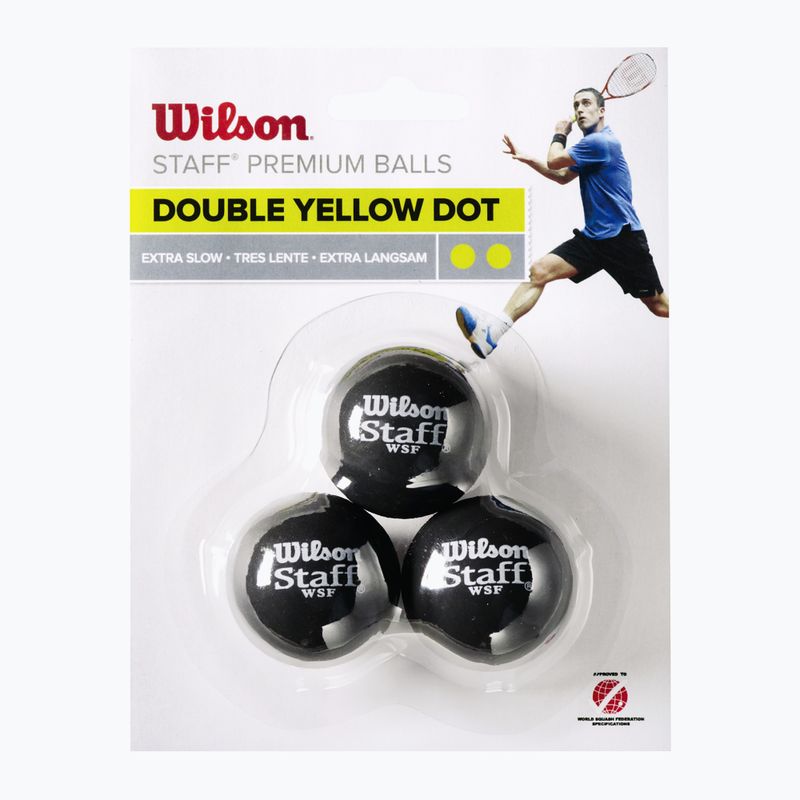 Wilson Staff Ball Double Yellow Dot Squashbälle 3 Stück schwarz. 2
