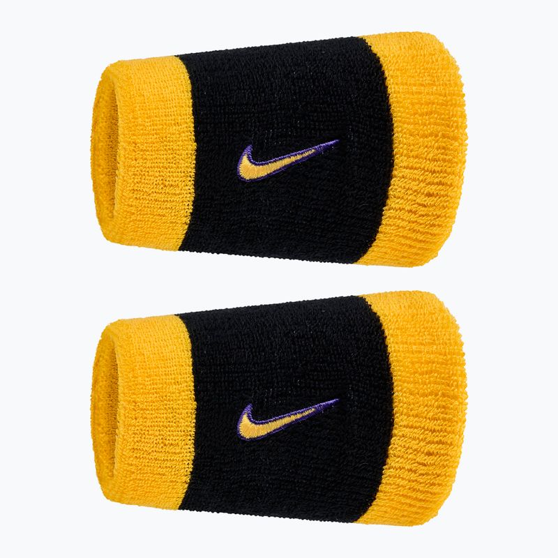 Schweißbänder Nike Swoosh Classic Doublewide Wristbands 2 Stück black / court purple / university gold