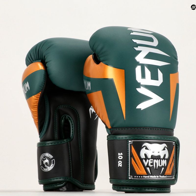 Venum Elite grün/bronze/silberne Boxhandschuhe 6