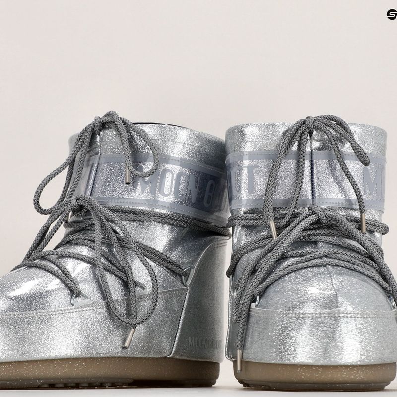 Damen Moon Boot Icon Low Glitter silberne Schneestiefel 8