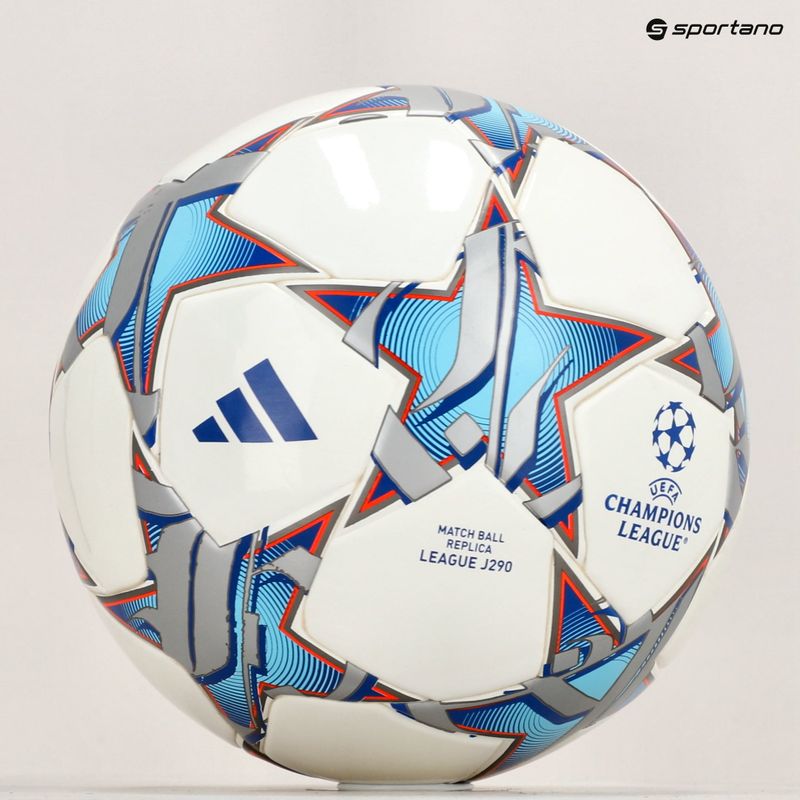 adidas UCL Junior 290 League Fußball 23/24 weiß/silbermetallic/bright cyan Größe 4 5