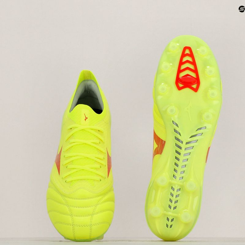 Mizuno Morelia Neo IV Β Elite MD Sicherheitsgelb/Feurige Koralle 2/Galaxysilber Herren Fußballschuhe 11