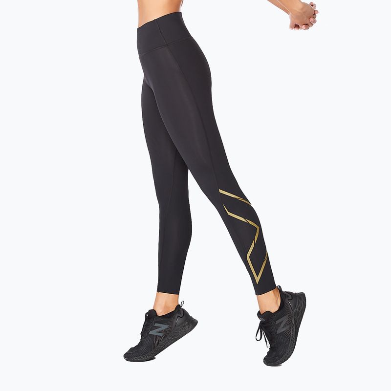 Damen Trainingsleggings 2XU Force Mid-Rise Compression schwarz und gold WA5367B 3