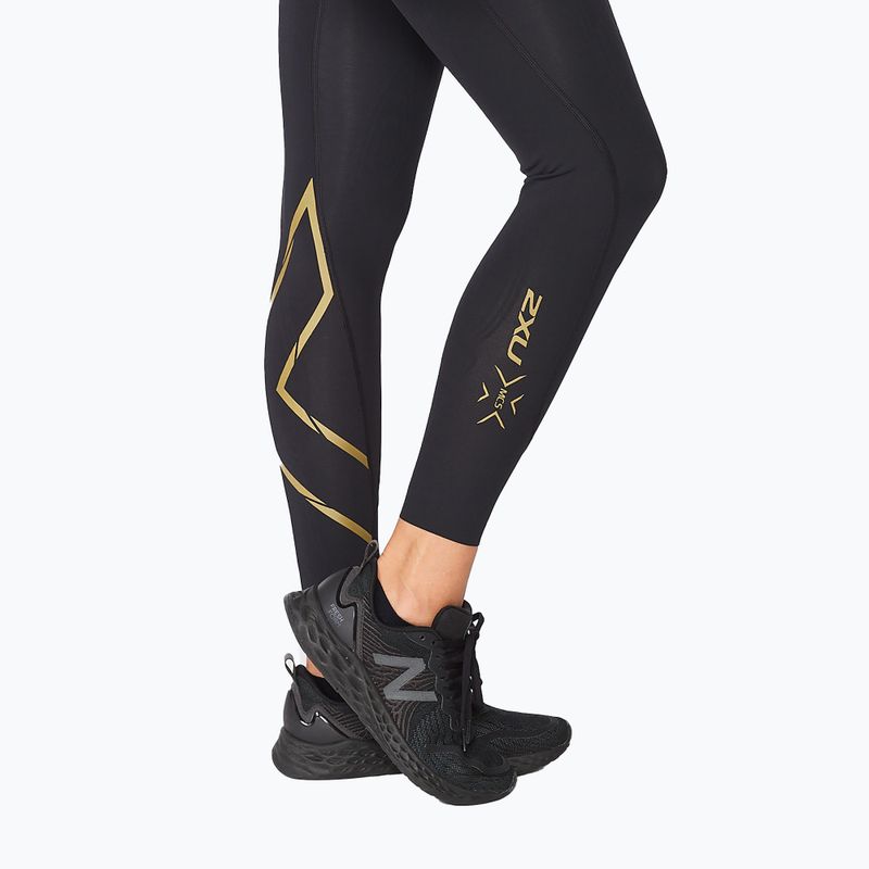 Damen Trainingsleggings 2XU Force Mid-Rise Compression schwarz und gold WA5367B 5