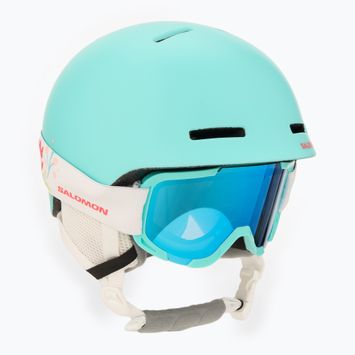 Skihelm Kinder Salomon Player Combo + Gogle XV Jr aruba blue