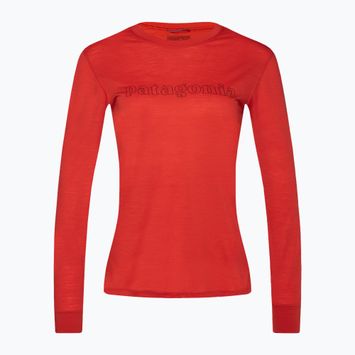 Damen Patagonia Cap Cool Merino Blend Longsleeve Graphic outline text logo/madder rot