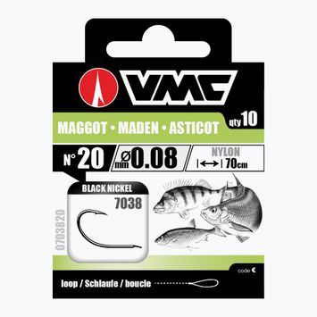 VMC Maggot methode leader loop haken mit widerhaken + schnur 10 stück schwarz nickel 703810
