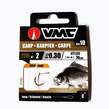 VMC Karp Gold methode Vorfachschlaufe Haken mit Widerhaken + Leine 10 Stück gold 271102