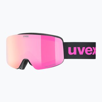 Skibrille Kinder UVEX Pwdr FM black matt/mirror pink green clear