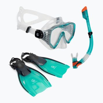 AQUASTIC Jetty Schnorchelset Maske + Schnorchel + Flossen blau