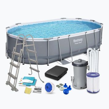 Bestway Power Steel Oval Pool Set 488 x 305 cm dunkelgrau