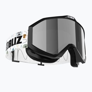 Skibrille Kinder Bliz Liner Jr black white logo/brown&silver mirror