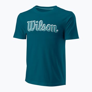 Herren-Tennisshirt Wilson Script Eco Cotton Tee blau/koralle