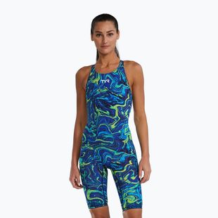 Damen-Einteiler Badeanzug TYR Thresher Open Back Hyperblitz blue/green
