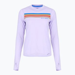 Brooks Distance Graphic LS Damen-Laufshirt mit violettem Strich/Streifen