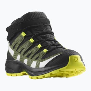 Salomon Xa Pro V8 Mid CSWP Kinder-Trekkingschuhe schwarz/tief flechtengrün/sicherheitsgelb