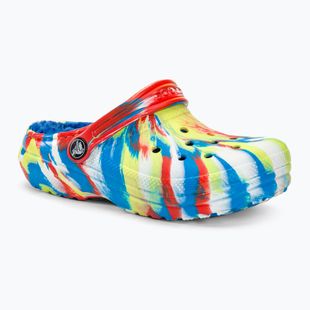 Slides Schlappen  Kinder Crocs Classic Lined Marbled Clog sulphur/multi